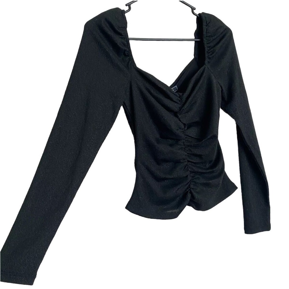 BCBG Elegant Black Ruched Women's Top - Picture 2 of 3